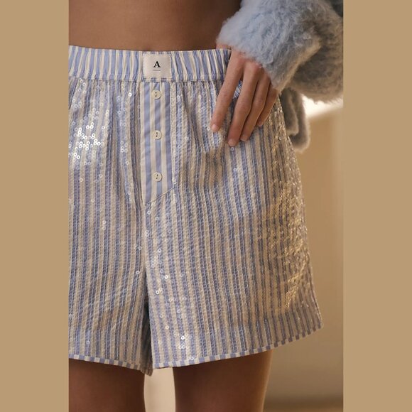 NEW Sizes M, L Anthropologie The Wren Boxer Shorts: Sequin Edition - Light Blue - Picture 4 of 6